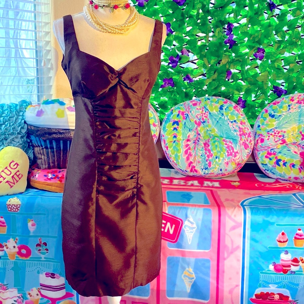 Chocolate brown ruched front dress